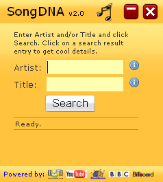 SongDNA startup page screenshot Widget